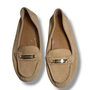 Calvin Klein Shoes Womens 9 Lunasi Loafers Moccasins Flats Beige Suede Slip On